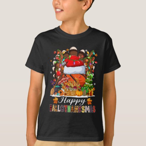 Happy Hallothanksmas Basketball Halloween Thanksgi T_Shirt