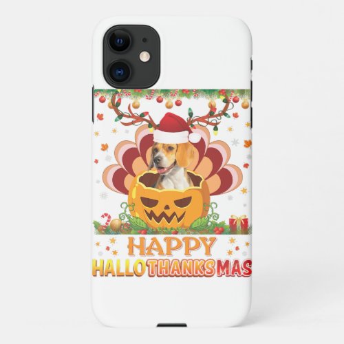 Happy Hallothanksmas Beagle Dog Halloween Thanksgi iPhone 11 Case