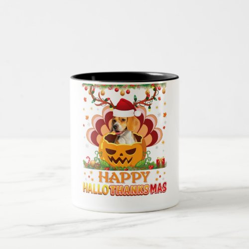 Happy Hallothanksmas Beagle Dog Halloween Thanksgi Two_Tone Coffee Mug