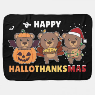 Happy Hallothanksma's Bears Christmas Bear Baby Bl Blanket