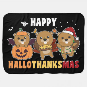 Happy Hallothanksmas Beaver Christmas Beaver Baby  Blanket