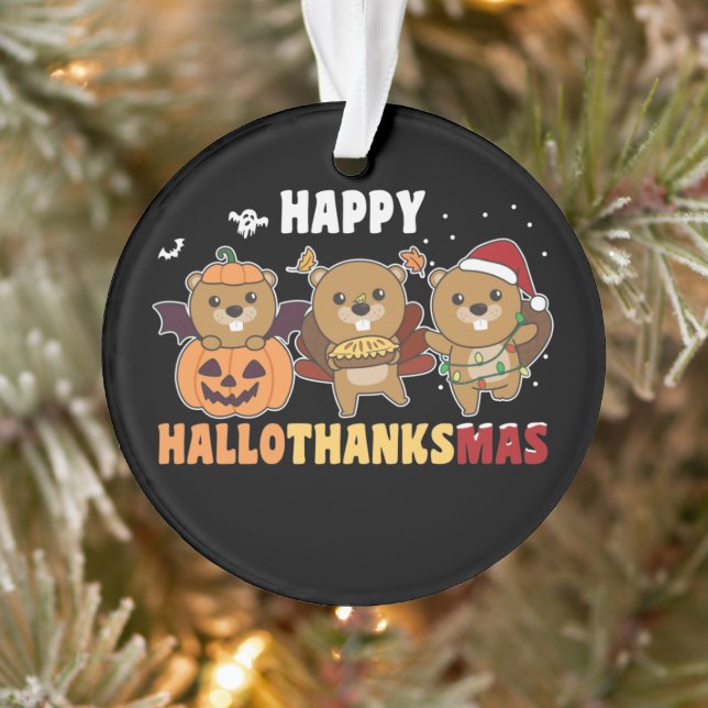Happy Hallothanksmas Beaver Christmas Beaver Ornament (Tree)