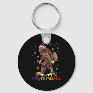 Happy Hallothanksmas Bigfoot Halloween Thanksgivin Keychain