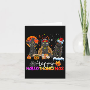 Happy Hallothanksmas Black Cat Halloween Thanksgiv Card