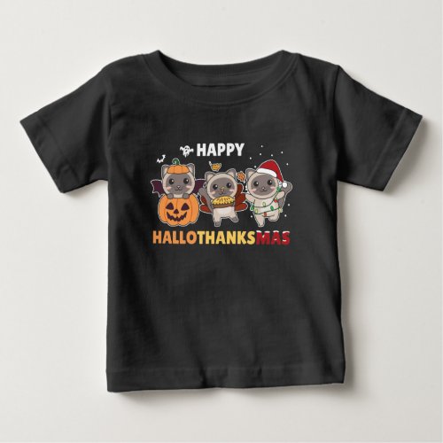 Happy Hallothanksmas Cat Christmas Elephant Baby T_Shirt