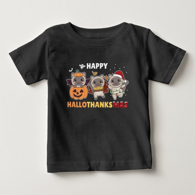 Happy Hallothanksmas Cat Christmas Elephant Baby T-Shirt (Front)