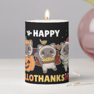 Happy Hallothanksmas Cat Christmas Elephant Pillar Candle