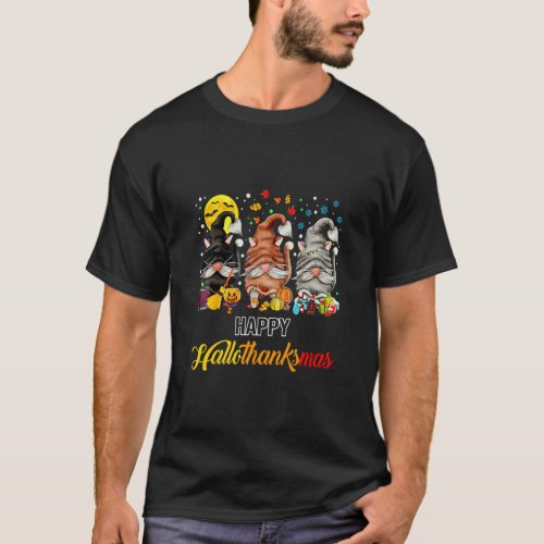 Happy Hallothanksmas Cat Gnomes   Cat   T_Shirt