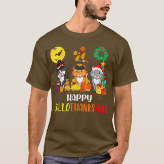 Happy Hallothanksmas Cat Halloween Christmas Thank T-Shirt