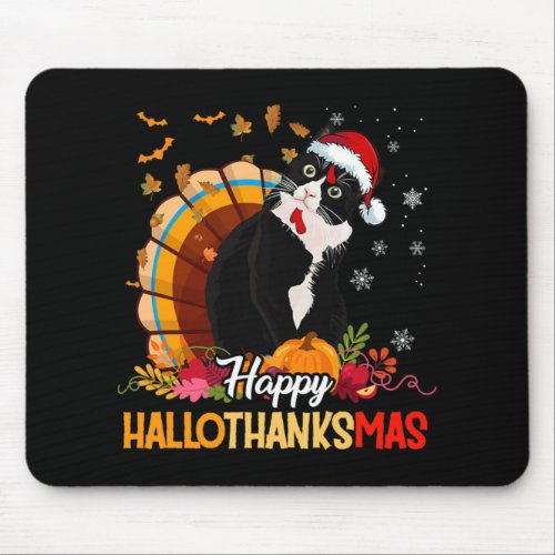 Happy Hallothanksmas Cat Halloween Thanksgiving Ch Mouse Pad