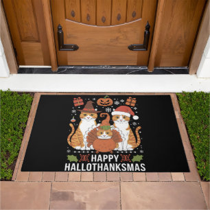 Happy Hallothanksmas Cats Halloween Christmas  Doormat