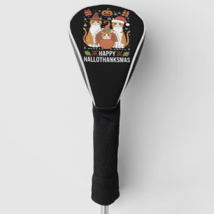 Happy Hallothanksmas Cats Halloween Christmas  Golf Head Cover