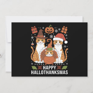 Happy Hallothanksmas Cats Halloween Christmas  Holiday Card