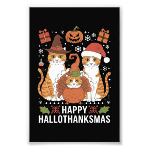 Happy Hallothanksmas Cats Halloween Christmas Photo Print