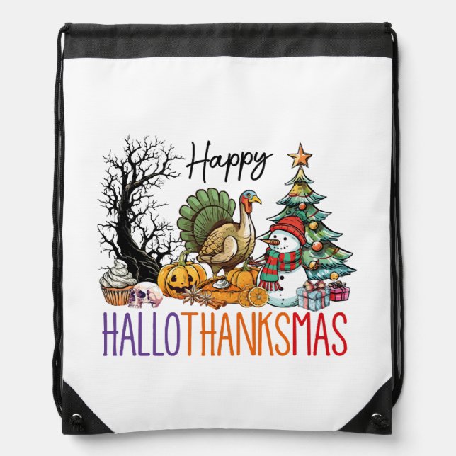 Happy Hallothanksmas Clipart Drawstring Bag (Front)