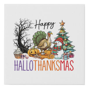 Happy Hallothanksmas Clipart Faux Canvas Print