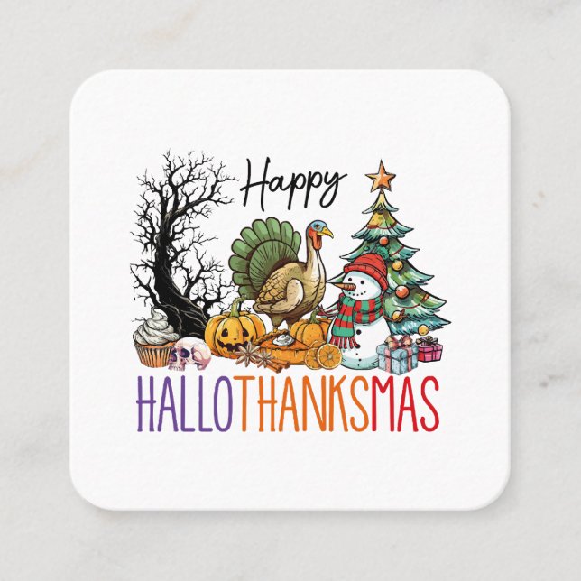Happy Hallothanksmas Clipart Square Business Card (Front)