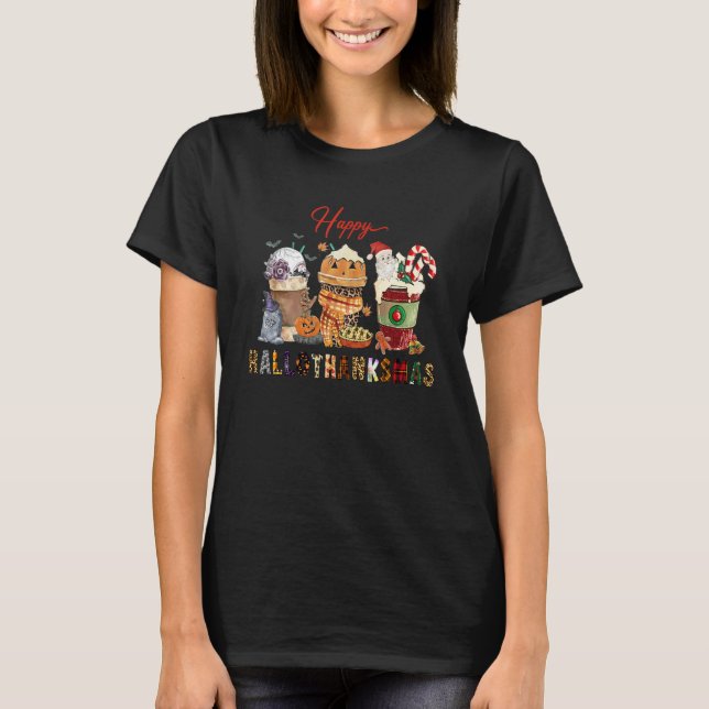 Happy Hallothanksmas Coffee   Fall Halloween Women T-Shirt (Front)
