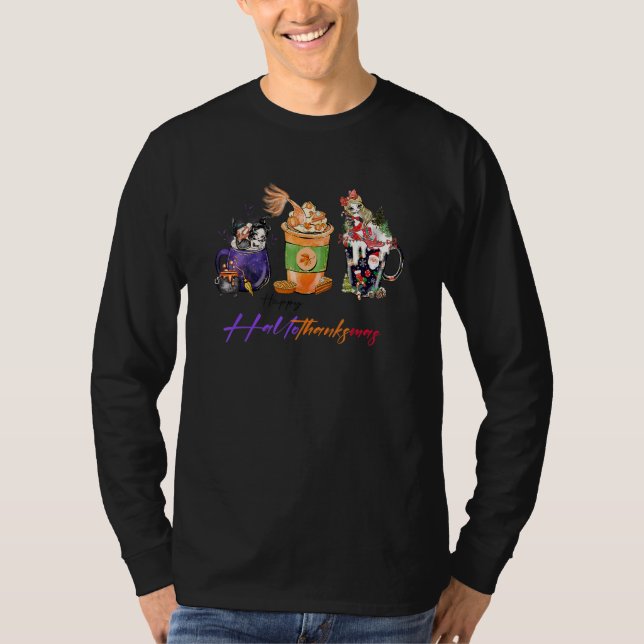 Happy Hallothanksmas Coffee Glasses Witch Santa Ha T-Shirt (Front)