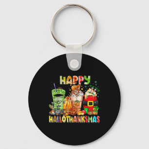 Happy Hallothanksmas Coffee Halloween Thanksgiving Keychain