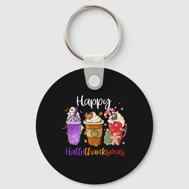 Happy Hallothanksmas Coffee Latte Halloween Thanks Keychain (Front)