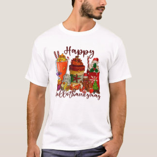 Happy Hallothanksmas Coffee Lover Halloween Thankg T-Shirt