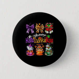 Happy Hallothanksmas Coquette Bow Coffee Latte Can Button
