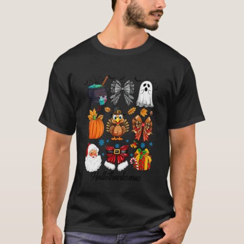 Happy Hallothanksmas Coquette Bows Halloween Thank T-Shirt