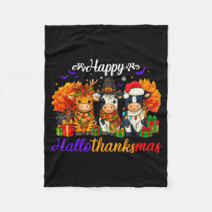 Happy Hallothanksmas Cows For Farmer Fleece Blanket
