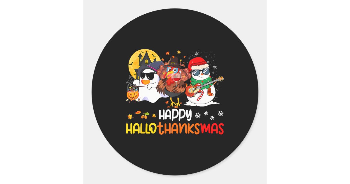 Happy Hallothanksmas Cute Ghost Halloween Thanksgi Classic Round ...