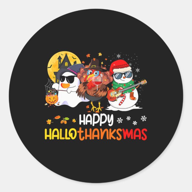 Happy Hallothanksmas Cute Ghost Halloween Thanksgi Classic Round Sticker (Front)