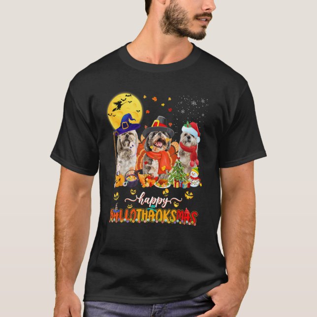 Happy Hallothanksmas Cute Shih Tzu Wizard Hat Turk T-Shirt (Front)