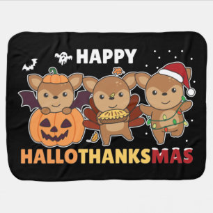 Happy Hallothanksmas Deers Christmas Deer Baby Bla Blanket