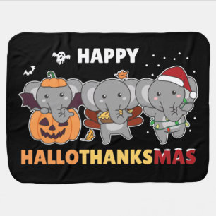 Happy Hallothanksmas Elephant Christmas Elephant B Baby Blanket