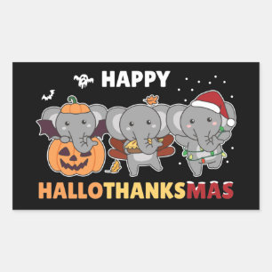 Happy Hallothanksmas Elephant Christmas Elephant S Rectangular Sticker