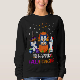 Happy HalloThanksMas Fall Pumpkin  Penguin Sweatshirt