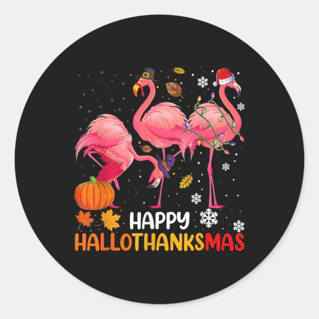 Happy Hallothanksmas Flamingo  Classic Round Sticker (Front)