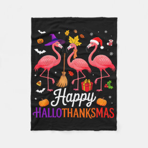 Happy Hallothanksmas Flamingo Lover Halloween Than Fleece Blanket