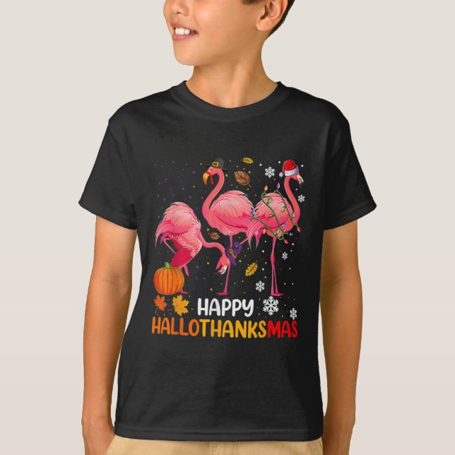 Happy Hallothanksmas Flamingo  T-Shirt (Front)