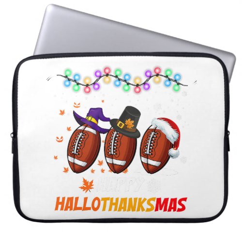 Happy Hallothanksmas Football Halloween Thanksgivi Laptop Sleeve