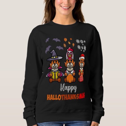 Happy Hallothanksmas Fox  Halloween Thanksgiving X Sweatshirt