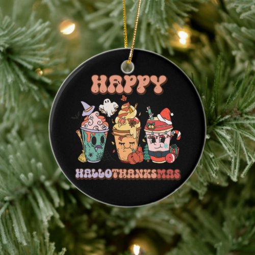 Happy HalloThanksMas Funny Dark Ceramic Ornament