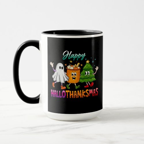 Happy HalloThanksMas Funny Dark Mug