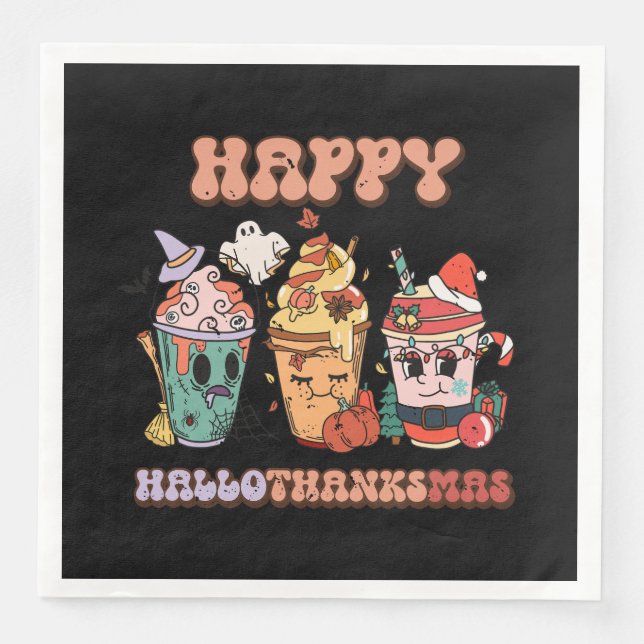 Happy HalloThanksMas Funny Dark Paper Dinner Napkins (Front)