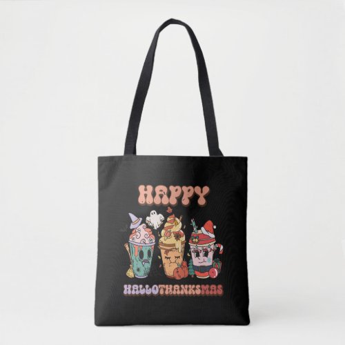Happy HalloThanksMas Funny Dark Tote Bag