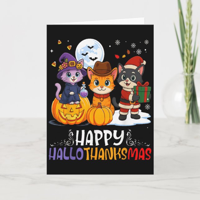 Happy Hallothanksmas Funny Halloween Thanksgiving  Card (Front)