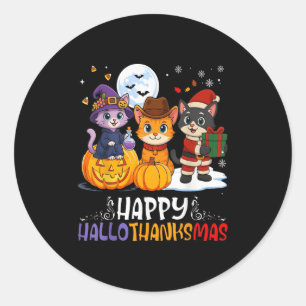 Happy Hallothanksmas Funny Halloween Thanksgiving Classic Round Sticker
