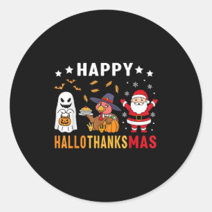 Happy Hallothanksmas Ghost Turkey Pumpkin Christma Classic Round Sticker