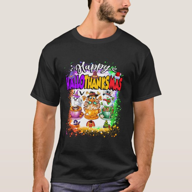 Happy Hallothanksmas Glass Halloween Thanksgiving  T-Shirt (Front)
