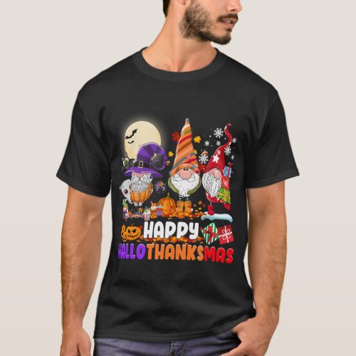 HAPPY HALLOTHANKSMAS GNOME Halloween Thanksgiving  T_Shirt